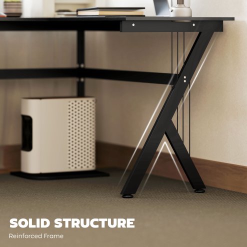 HOMCOM L Shaped Gaming Desk, 155 x 130cm Corner Computer Desk with CPU Stand for Home Office, Study Workstation, Black