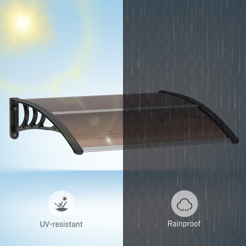 Outsunny Front Door Canopy Outdoor Awning Aluminium Rigid Plastic Polycarbonate Rain Shelter UV Water Rain Resistant 100 x 75cm Brown