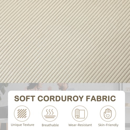 HOMCOM Modern 3 Seater Sofa with Spring Cushion, 210 cm Fabric Sofa Couch with Cup Holders, Upholstered Settee for Living Room, Bedroom, Home Office, Cream White