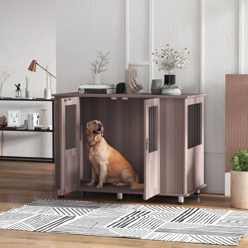 PawHut Dog Crate Furniture End Table, Pet Kennel for Extra Large Dogs with Magnetic Door Indoor Animal Cage, Purple, 114 x 60 x 82 cm