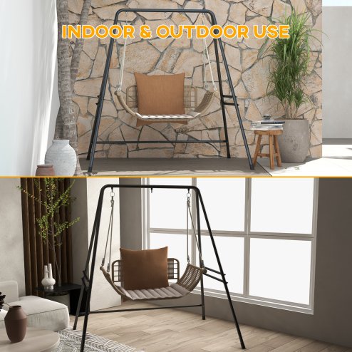 Outsunny Hammock Chair Stand, Hanging Heavy Duty Metal Frame Hammock Stand for Hanging Hammock Air Porch Swing Chair, Egg Chair, Indoor & Outdoor Use, Black