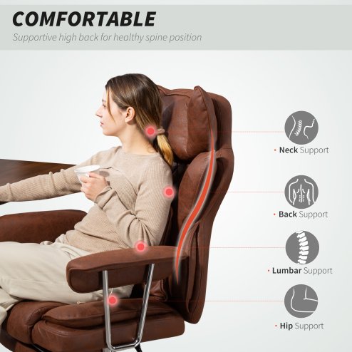 HOMCOM Executive Office Chair, Leathaire Reclining Computer Desk Chair with Lumbar Support Pillow, Built-in Headrest, High Back, Footrest, Silent Swivel Wheels, Armrest for Home, Dark Brown