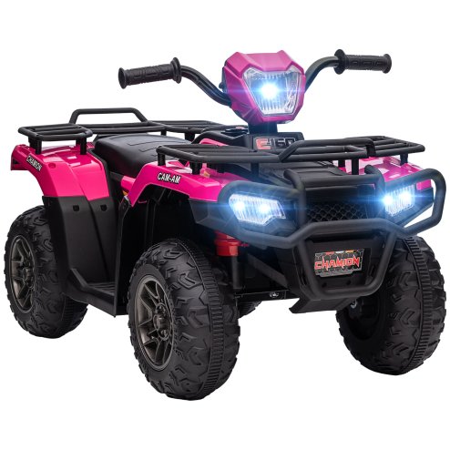 HOMCOM 12V Electric Quad Bike for Kids, Ride-On Car All Terrain Vehicle w/ Forward, Reverse Functions, Music, LED Headlights, for Ages 3-5 Years - Pink