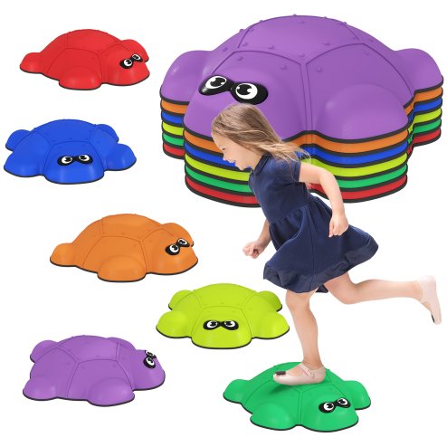 AIYAPLAY Balance Stepping Stones, 6-Piece Turtle-Shaped Stackable River Stones with Non-Slip Edge, Indoor Outdoor Obstacle Course for Kids Age 3-8 Years, Multicoloured
