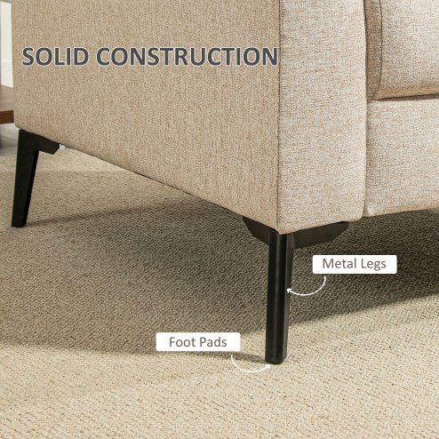 HOMCOM Modern Armchair, Upholstered Linen Fabric Accent Chair with Metal Legs, Wood Frame and Thick Padded Cushion for Living Room Bedroom Office, Beige