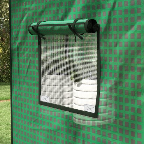 Outsunny Walk-in Greenhouse Cover Replacement with Roll-up Door and Mesh Windows, Reinforced PE Hot House Cover, COVER ONLY, 140 x 73 x 190cm, Green