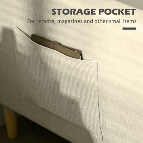 HOMCOM Two Seater Sofa for Living Room, Modern Fabric Couch with Wood Legs and 2 Pockets for Bedroom and Home Office