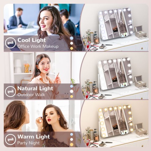 HOMCOM Hollywood Vanity Mirror with Lights, Large 63x50 cm Lighted Makeup Mirror with 3 Colour, 14 LED Bulbs, 10X Magnifying, USB Charging Port, Phone Holder, 360?? Rotation, Touch Screen