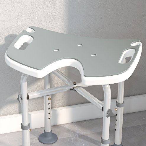HOMCOM Height Adjustable Shower Stool with Suction Grab Rail, Aluminium Shower Chair with U-Shaped Padded Seat, Non-Slip Bath Stool for Elderly, Disabled, Seniors, Pregnant