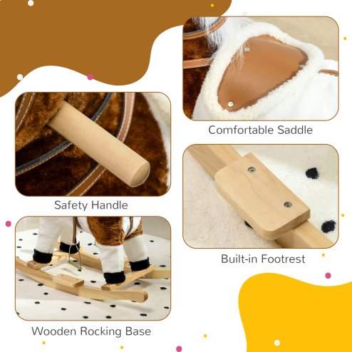 HOMCOM Rocking Horse with Music, Sound, Wagging Tail, Kids Ride On Horse with Saddle Gift for Ages 3-6 Years, Brown