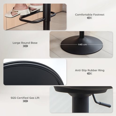 HOMCOM Bar Stools Set of 2, Swivel Barstools, Height Adjustable Breakfast Bar Chairs with Backrest and Footrest for Kitchen Island Counter, Dining Room, Dark Grey