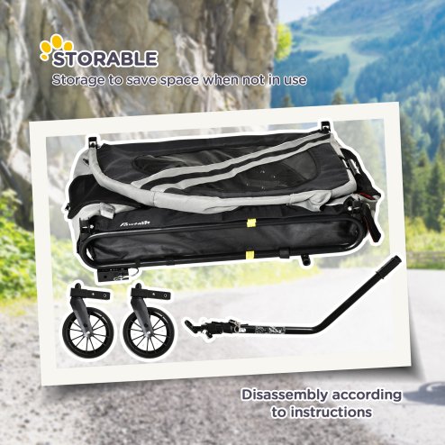 PawHut Dog Bike Trailer, 2 in 1Foldable Pet Stroller with Hitch Coupler, Reflectors, Quick Release Wheels, Flag, for Medium Dogs, Grey