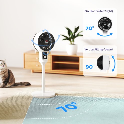 HOMCOM 9'' Air Circulator Fan 3 Speed, 70° Oscillation 90° Vertical Tilt, Carry Handle, Standing Fan, Pedestal Fan for Living Room, Bedroom, Office, White and Black