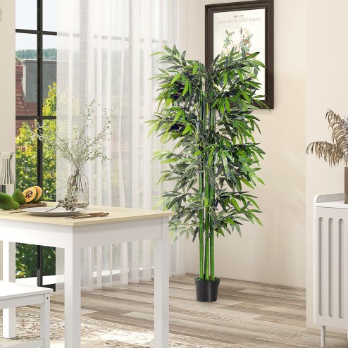 Outsunny 6ft Artificial Bamboo Tree Plant Greenery in A Pot for Home Office Planter 1.8M