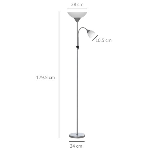 HOMCOM Modern Floor Lamp, Uplighter 2-Light Tall Standing Lamp with Adjustable Heads,  for Living Room, Bedroom, Office