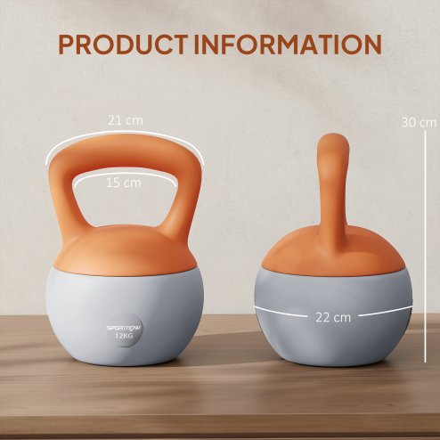 SPORTNOW Soft Kettlebell, 12kg Kettle Bell with Non-Slip Handle for Home Gym Weight Lifting and Strength Training, Orange and Grey