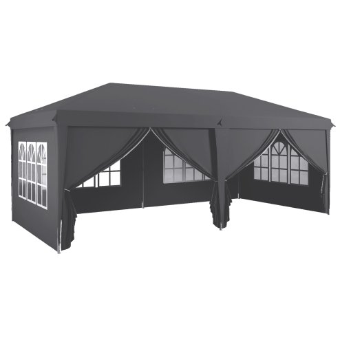 Outsunny 3 x 6 m Pop Up Gazebo with Sides and Windows, Height Adjustable Wedding Camping Party Tent Canopy Marquee with Storage Bag for Garden, Event, Grey