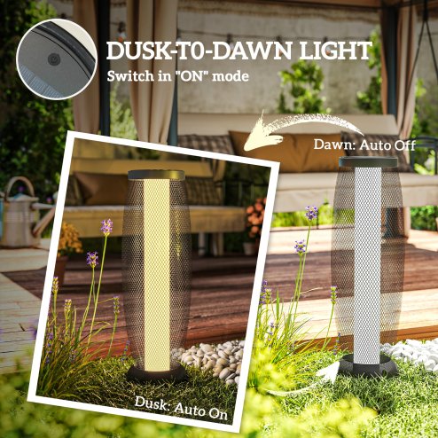 Outsunny Garden Solar Lamp, 71.5 cm Tall Metal Floor Lamp, Auto On/Off LED Solar Garden Light with Metal Wire Shade, IP44 for Outdoor, Porch, Pathway, Terrace, Black