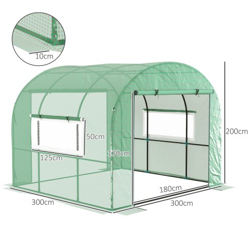 Outsunny 3 x 3 x 2m Polytunnel Greenhouse with Doors and Mesh Windows, Walk-in Grow House Tent with UV-resistant PE Cover and Steel Frame, Green
