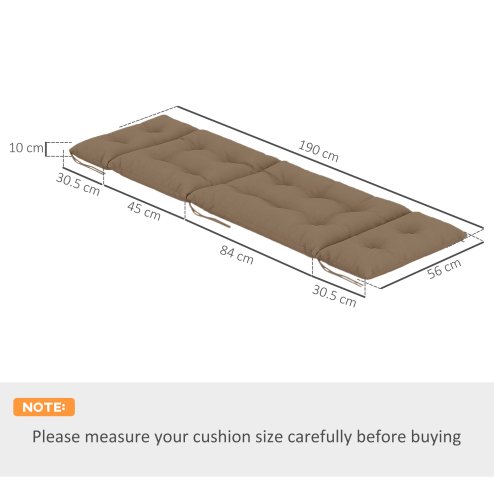 Outsunny Sun Lounger Cushions Only, 190x56x10cm Garden Lounge Chair Cushions Set of 2, UPF20+ 220gsm Fabric, Thick Sunbed Replacement Pads with 6 Ties, Khaki