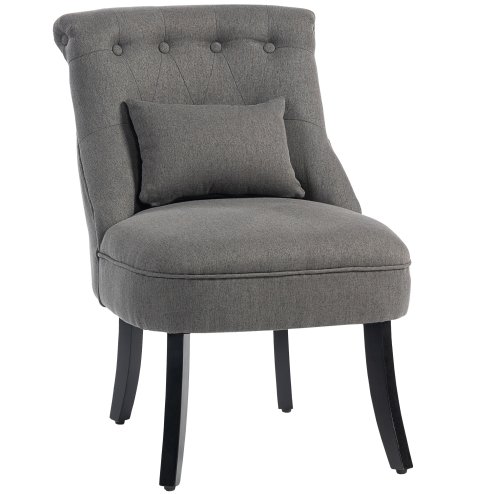 HOMCOM Tub Chair, Armless Single Sofa, Modern Button Tufted Armchair, Upholstered Linen Fabric Longue Accent Chair for Living Room, Bedroom, Charcoal Grey