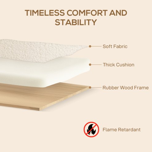 HOMCOM 2 Seater Sofa, Small Sherpa Fabric Couch Settee, Nordic Upholstered Loveseat with Wood Legs and Armrests, Thick Seat for Living Room, Bedroom, Office, Cream White