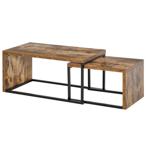HOMCOM Coffee Tables Set of 2, Industrial Nest of Tables with Metal Frame for Living Room Bedroom