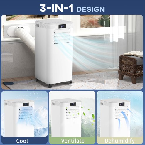 HOMCOM 8000 BTU Air Conditioning Unit, 2.3KW 3-in-1 Portable Air Conditioner, Dehumidifier, Cooling Fan with Remote Control, Digital Display, 2 Speeds, 24H Timer, Window Venting Kit, 18m²