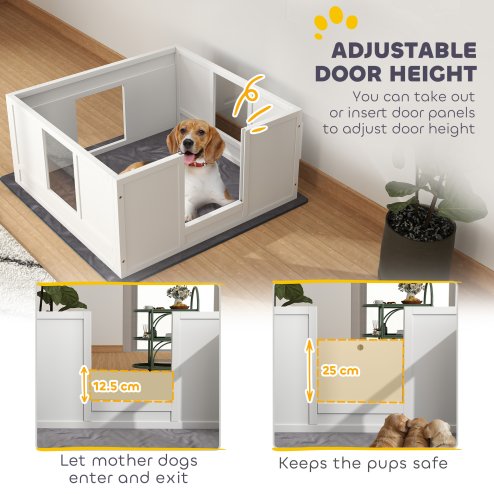 PawHut Whelping Box for Dogs, Dog Whelping Box, Dog Playpen Fence Exercise Play Pen with Water-Resistant Washable Whelping Pad, Adjustable Entrance, Non-Slip Pads, for Medium Dogs, Puppies, 100 x 96cm