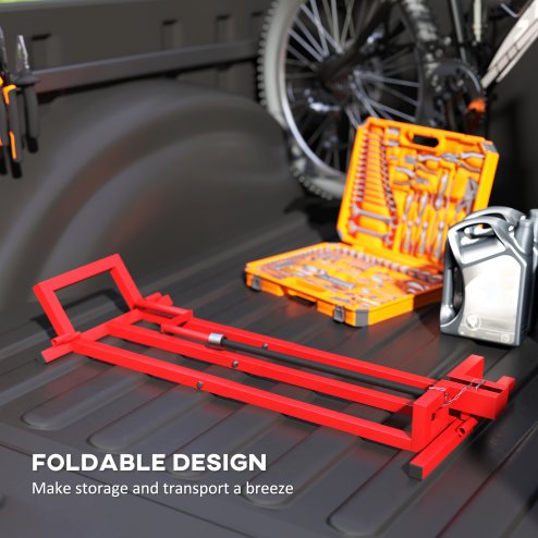 HOMCOM Folding Ride On Lawn Mower Jack Lift, 400 kg Adjustable Steel Lifting Device, Telescopic Maintenance Jack Lifter for Lawnmowers, ATVs, Red