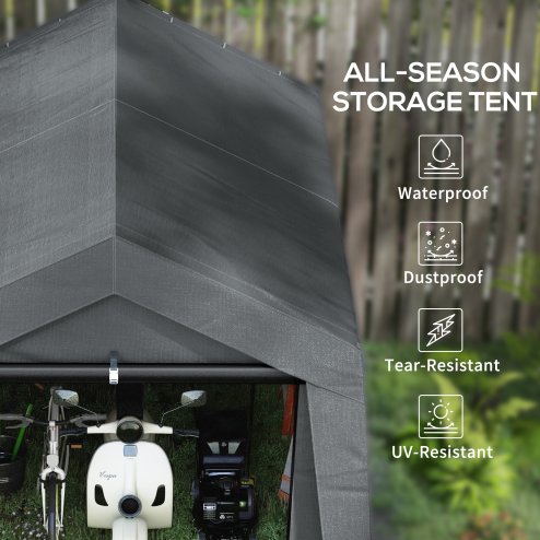 Outsunny 3 x 3(m) Garden Storage Tent, Portable Shed with Heavy Duty Galvanised Steel Frame, Ventilation Window, Roll-up Zipper Door, for Bike, Motorbike, Garden Tools, Dark Grey