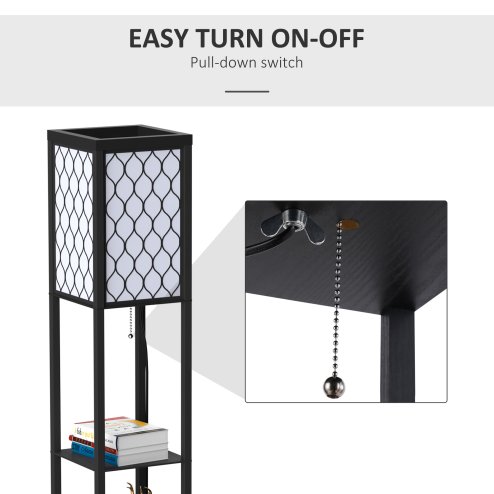 HOMCOM Modern Shelf Floor Lamp Light with Three Open Shelves Large Storage Display, for Living Room, 160cm, Bulb not Included, Black