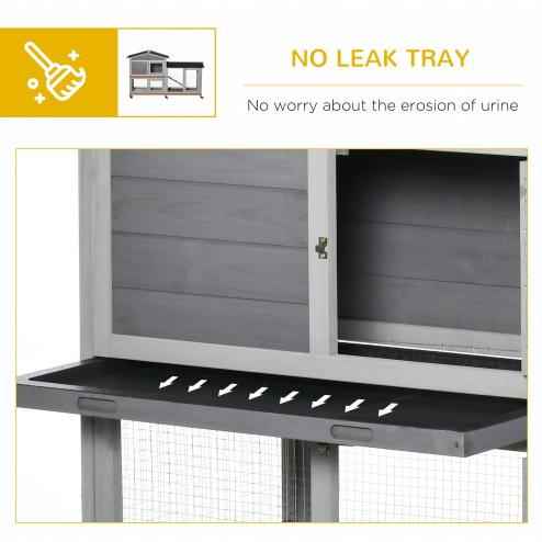 PawHut Rabbit Hutch Outdoor with Run Guinea Pig Hutch 2-Tier Bunny Cage w/ Wheels No-Leak Plastic Tray 157.4 x 53 x 99.5 cm - Grey