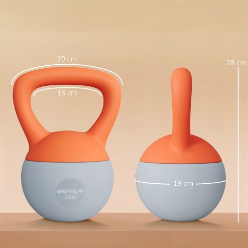 SPORTNOW Soft Kettlebell, 6kg Kettle Bell with Non-Slip Handle for Home Gym Weight Lifting and Strength Training, Orange and Grey