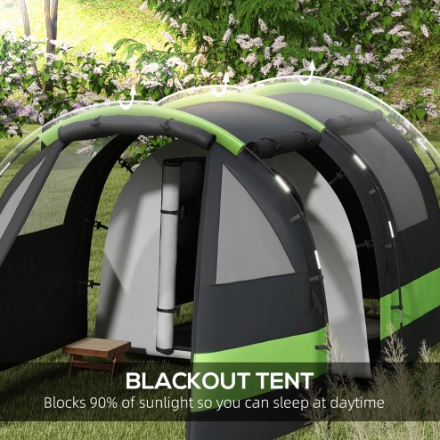 Outsunny Camping Tent, 4-5 Man Blackout Tent with Bedroom and Living Room, 3000mm Waterproof, Portable with Bag, for Fishing Hiking Festival, Black