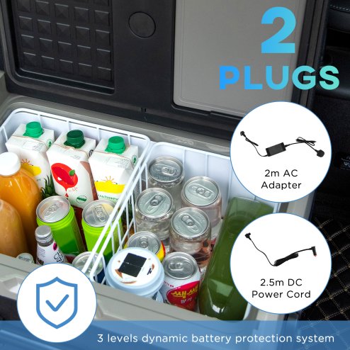 Outsunny 40L Car Refrigerator, Portable Compressor Cooler Box, Fridge Freezer w/ Inner LED Light, Foldable Handles, Cup Holders, 12/24V DC and 110-240V AC for Campervan RV Boat Travel Down to -20°C