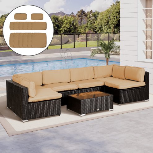Outsunny Replacement Cushion Covers for Garden Sofa Set, Garden Rattan Sofa Cushion Polyester Cover Replacement Outdoor - No Cushion Included, Beige