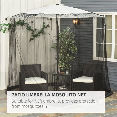 Outsunny Outdoor Garden Umbrella Table Screen, 2.3 m Parasol Bug Mosquito Net Cover with Zipped Door, Patio Mosquito Netting Cover with Water Fillable Tube at Base, Black