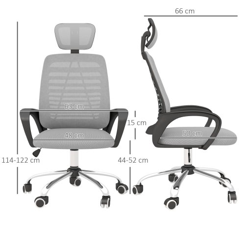 Vinsetto Mesh Office Chair, Ergonomic Computer Desk Chair with Adjustable Headrest, Lumbar Back Support, Armrest, Adjustable Height, Swivel Wheels, Grey