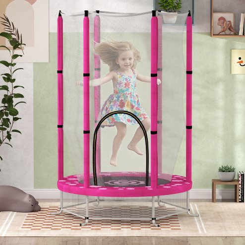 AIYAPLAY 4.6ft Kids Trampoline with Safety Enclosure Net, Recreational Toddler Trampoline for Indoor Outdoor Use, Ages 3-6 Years, Sun Pattern