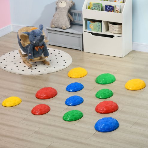 ZONEKIZ Stepping Stones Kids, 8PCs Balance River Stones with Non-Slip Mats, Indoor Outdoor Sensory Toys, Obstacle Course for Ages 3-8 Years, Stackable - Multicoloured