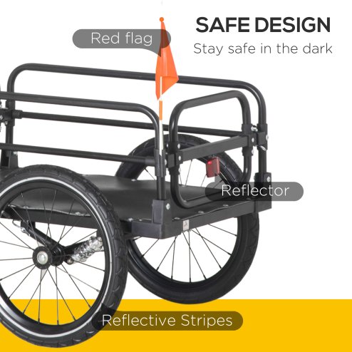 HOMCOM Steel Bike Trailer with Triple Safety Features, Wagon Bicycle Trailer with Suspension, 2 Wheels Outdoor Storage Carrier, 40kg Max Load, Black