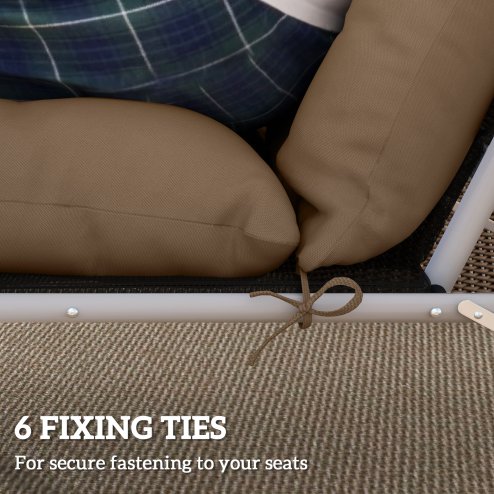 Outsunny Sun Lounger Cushions Only, 190x56x10cm Garden Lounge Chair Cushions Set of 2, UPF20+ 220gsm Fabric, Thick Sunbed Replacement Pads with 6 Ties, Khaki