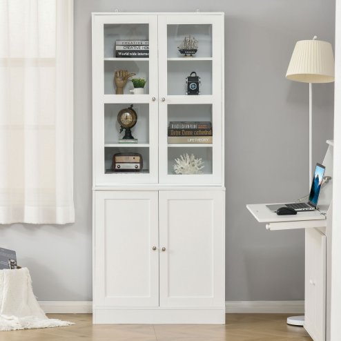 HOMCOM Modern Bookcase with Glass Doors, Display Storage Cabinet with Adjustable Shelves for Living Room, Study, Office