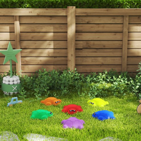 AIYAPLAY Balance Stepping Stones, 6-Piece Turtle-Shaped Stackable River Stones with Non-Slip Edge, Indoor Outdoor Obstacle Course for Kids Age 3-8 Years, Multicoloured