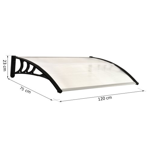 Outsunny Front Door Canopy Outdoor Awning Aluminium Rigid Plastic Polycarbonate Rain Shelter UV Water Rain Resistant 120 x 75cm White