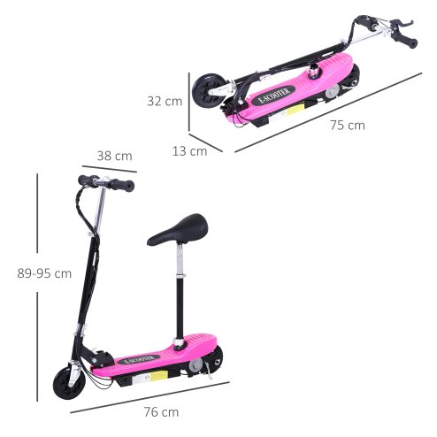 HOMCOM Outdoor Ride On Powered Scooter 120W Motor Bike 2 x 12V Battery - Pink