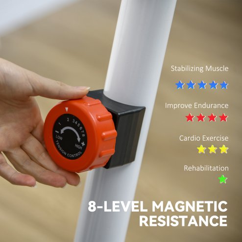 SPORTNOW Exercise Bike, Quiet Stationary Bike with 8-Level Magnetic Resistance, Heart-Rate Sensor, Adjustable Seat, Wheels and LCD Monitor, for Home Gym Workout, White