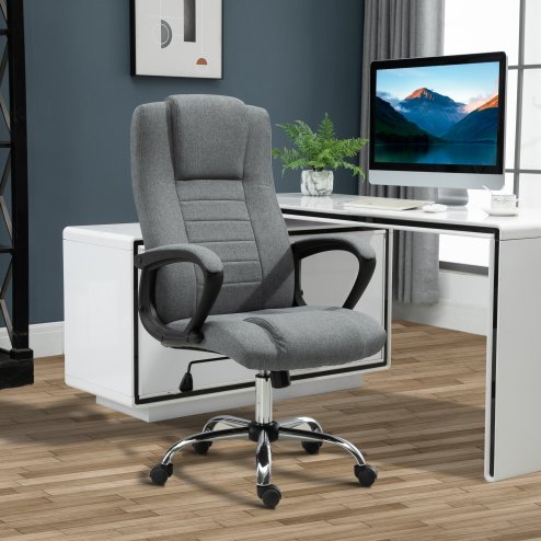 Vinsetto Office Chair, Linen-Feel Fabric Swivel Computer Desk Chair with Adjustable Height and Tilt Function for Home Study Bedroom, Dark Grey