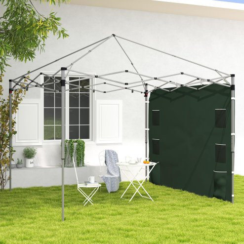 Outsunny Gazebo Side Panel, Canopy Sidewall Panel with 4 Mesh Bags and 2 Storage Pockets for 3 x 3 m Straight Leg Pop Up Gazebos, 1 Pack Sidewall Only, Green